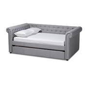 Baxton Studio Mabelle Modern and Contemporary Gray Fabric Upholstered Queen Size Daybed with Trundle